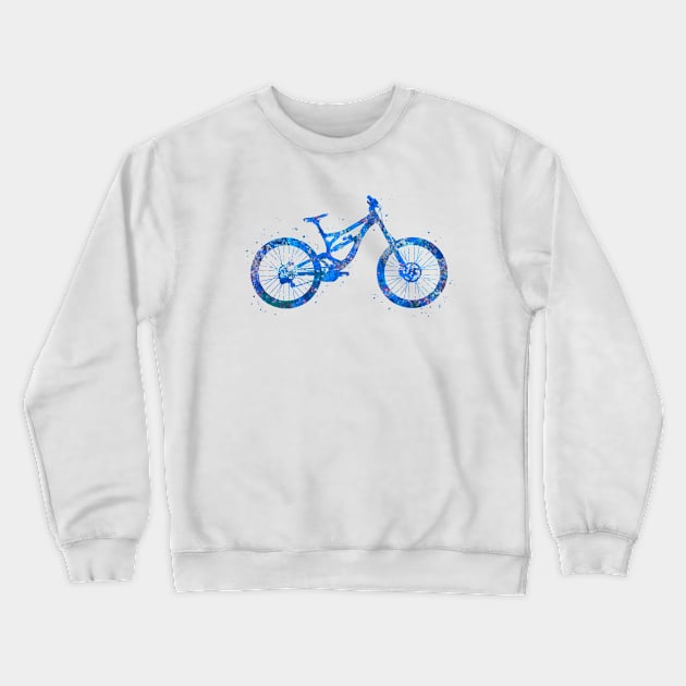 Downhill mountain bike watercolor  blue Crewneck Sweatshirt by Yahya Art